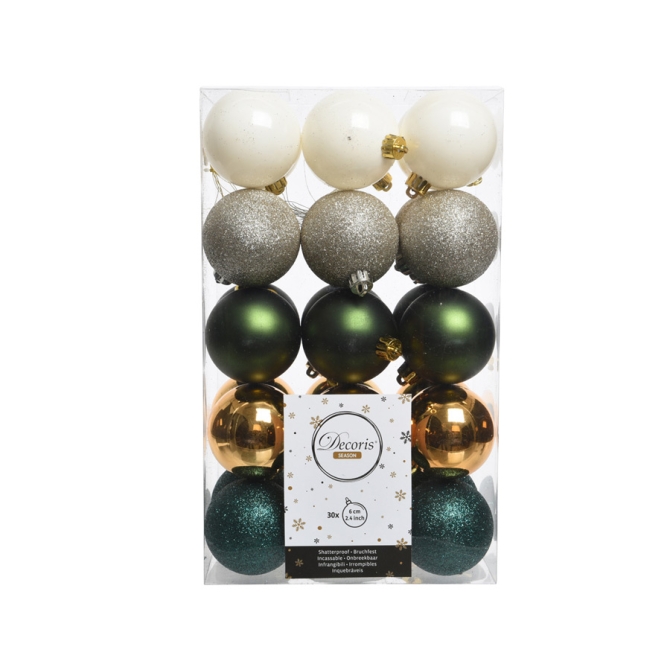 30 Palle di Natale Verde / Bianco / Argento / Oro (6 cm) 