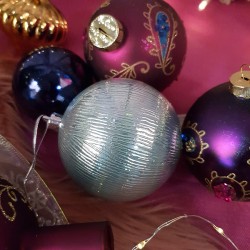 3 Palle di Natale in Rilievo Blu Smerigliato(8 cm). n1
