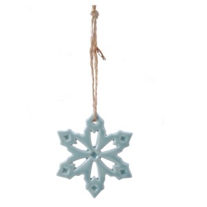 1 Addobbo Natalizio Fiocco di Neve Forato Blu Cielo (7 cm) - Porcellana