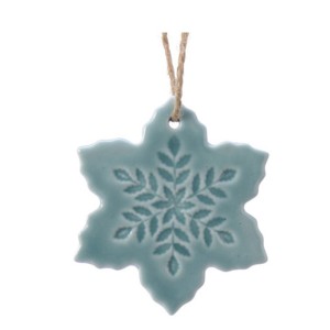 1 Addobbo Natalizio Fiocco di Neve con Fiore Blu Cielo (6,5 cm) - Porcellana