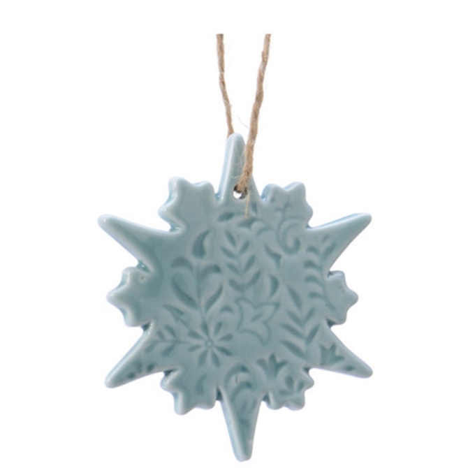 1 Addobbo Natalizio Fiocco di Neve con Stella Blu Cielo (7, 5 cm) - Porcellana 