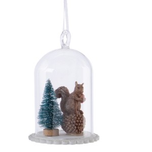 1 Decorazione da appendere Campana con Neve Scoiattolo (11 cm) - Vetro / Resina