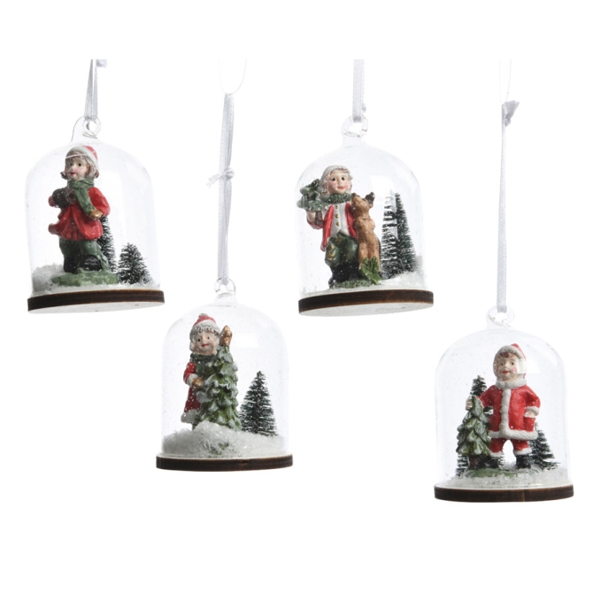 1 Piccola Decorazione da appendere Campana con Neve Bambino (6 cm) - Vetro  /  Resina 