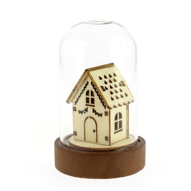 Piccola campana Luminosa Casa Bassa (9 cm) - Vetro / Legno 