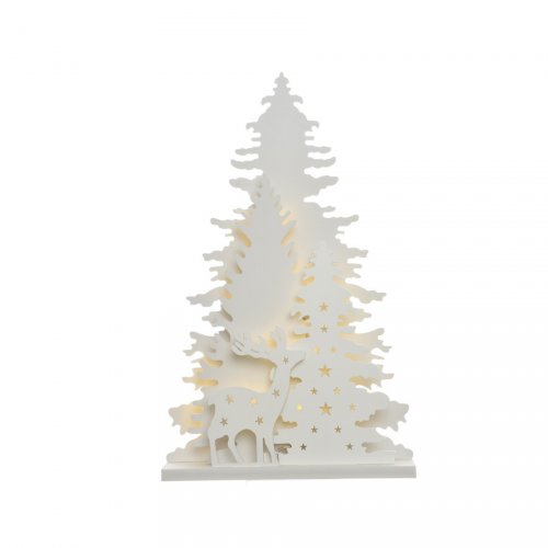 Decorazione Luminosa Renna e Abeti Bianca in legno (25 cm) - A pile 