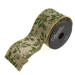 Nastro Grande Beige Rami Verdi N4 (2,70 m - 6,3 cm)