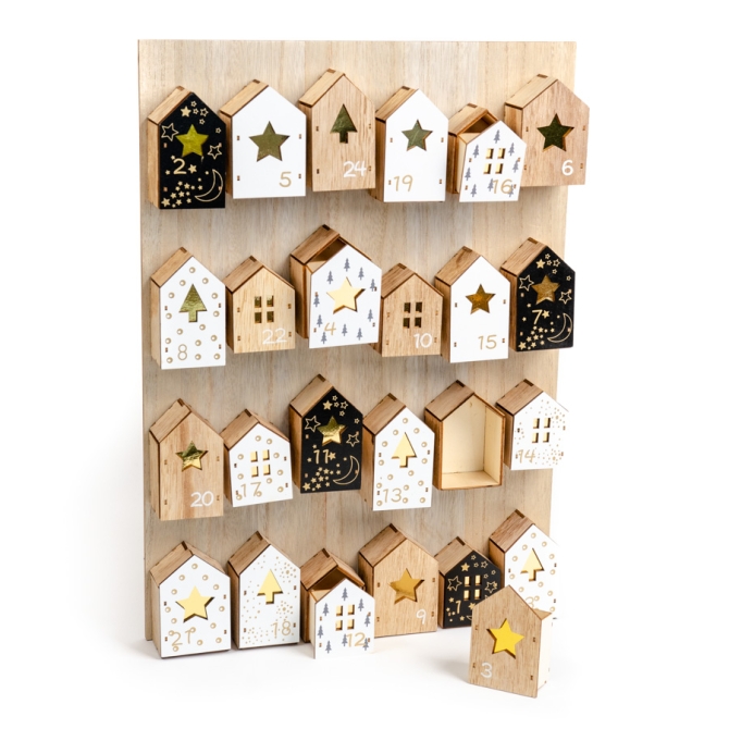 Calendario dell Avvento con piccole Casette (45cm) - Legno 