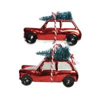 2 Auto con Albero di Natale da Appendere - Vetro