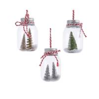 Mini Barattolo da Appendere con Albero di Natale innevato (7 cm) - Vetro Alberi Dorati