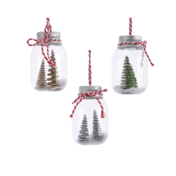 Mini Barattolo da Appendere con Albero di Natale innevato (7 cm) - Vetro 