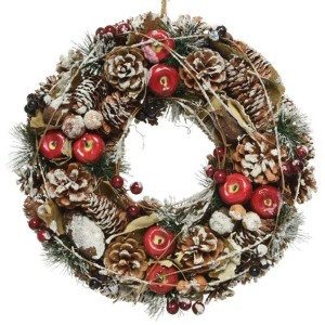 Corona di Natale Pigne, mele e bacche Ø 33 cm - Plastica