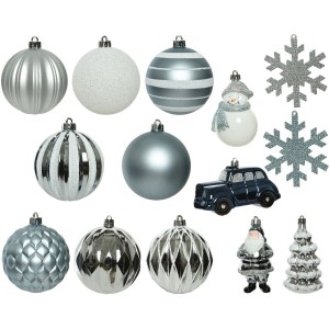 Set di 25 decorazioni Albero di natale - blu e argento