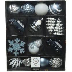 Set di 25 decorazioni Albero di natale - blu e argento. n1