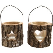 Lanterna portacandele Tronchetto di legno e paillettes - Stella