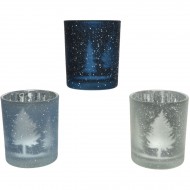 3 Portacandele in vetro opaco - Abete e neve