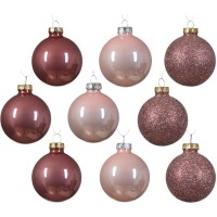Misto 21 palline di vetro rosa - glitterate