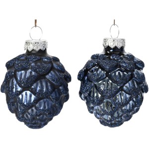 6 pigne blu notte 7 cm - vetro lucido/opaco - glitter