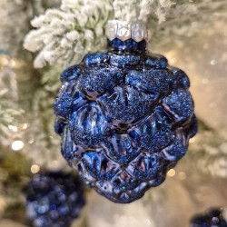 6 pigne blu notte 7 cm - vetro lucido / opaco - glitter. n�2