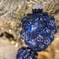 6 pigne blu notte 7 cm - vetro lucido / opaco - glitter. n�3