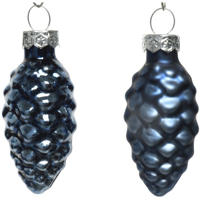 12 pigne blu notte 6 cm - vetro lucido / opaco 