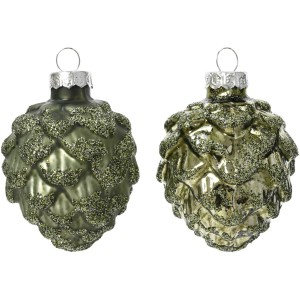 6 pigne verde rosmarino 7 cm - vetro lucido/opaco - glitter