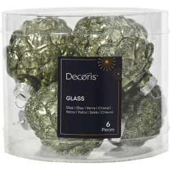 6 pigne verde rosmarino 7 cm - vetro lucido / opaco - glitter. n1