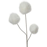 Ramo su stelo - Pelliccia sintetica bianca - 3 palline