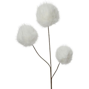 Ramo su stelo - Pelliccia sintetica bianca - 3 palline
