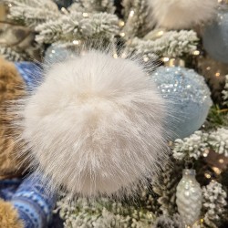 Ramo su stelo - Pelliccia sintetica bianca - 3 palline. n3