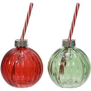 Tazza a forma di palla di Natale - Vetro trasparente con cannuccia