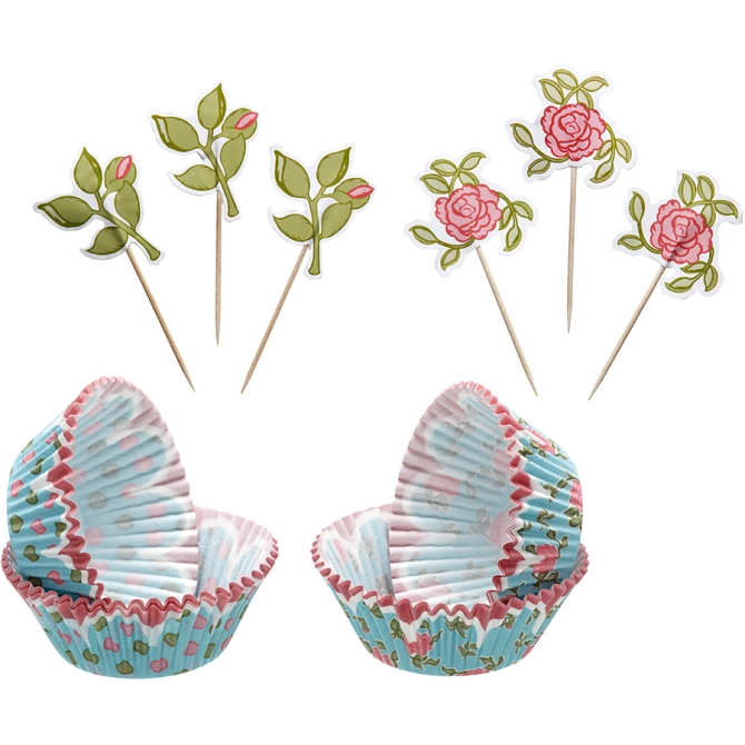 Kit 24 Pirottini e Decorazioni per cupcake Garden Romance 