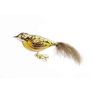 Clip Uccello Dorato con Piume (10 cm) - Vetro