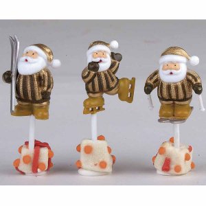 3 Stecchini decorativi Babbo Natale Sport Invernali