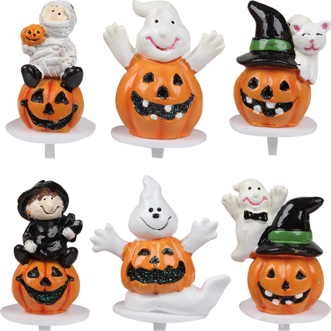 6 Stecchini con zucche 3D per Halloween - Plastica 