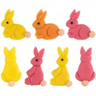 4 Decorazioni piatte in pasta di mandorle - Conigli colorati