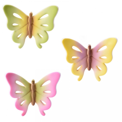 3 Farfalle multicolori 3D (3,5 cm) - Pasta di zucchero 