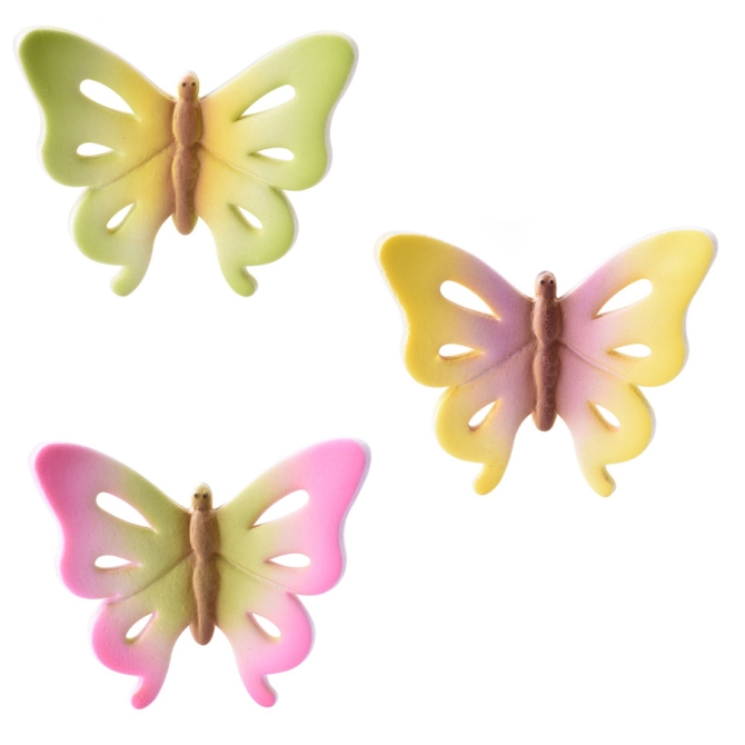 3 Farfalle multicolori 3D (3, 5 cm) - Pasta di zucchero 