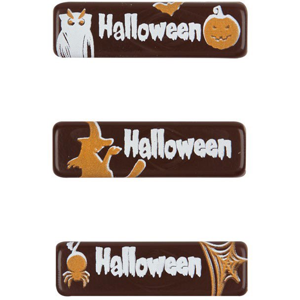 3 Mini targhette di Halloween al cioccolato fondente (4 cm) 