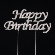 Scritta con strass “Happy Birthday” (10 cm) - Metallo e vetro