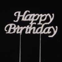Scritta con strass Happy Birthday (10 cm) - Metallo e vetro