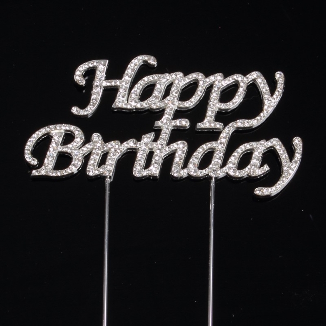 Scritta con strass Happy Birthday (10 cm) - Metallo e vetro 