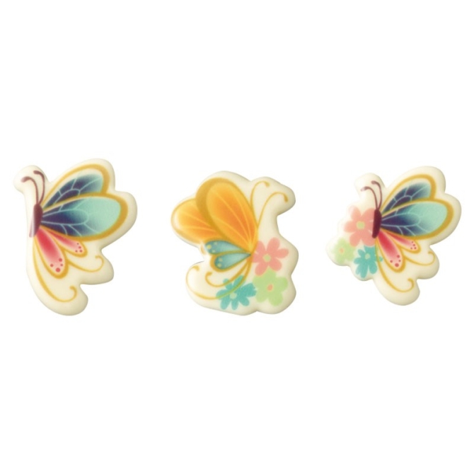 4 Farfalle colorate (4, 5 cm) - Cioccolato bianco 