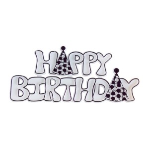 Targhetta Happy Birthday viola (9 cm) - Plastica