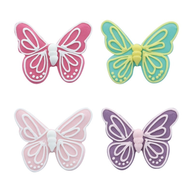 4 Grandi farfalle 2D (5, 5 cm) - Pasta di zucchero 