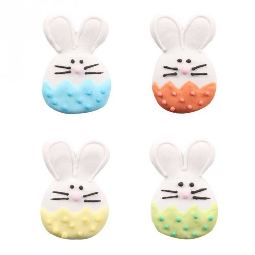 4 Teste di coniglio colorate 2D (4,5 cm) - Pasta di zucchero 