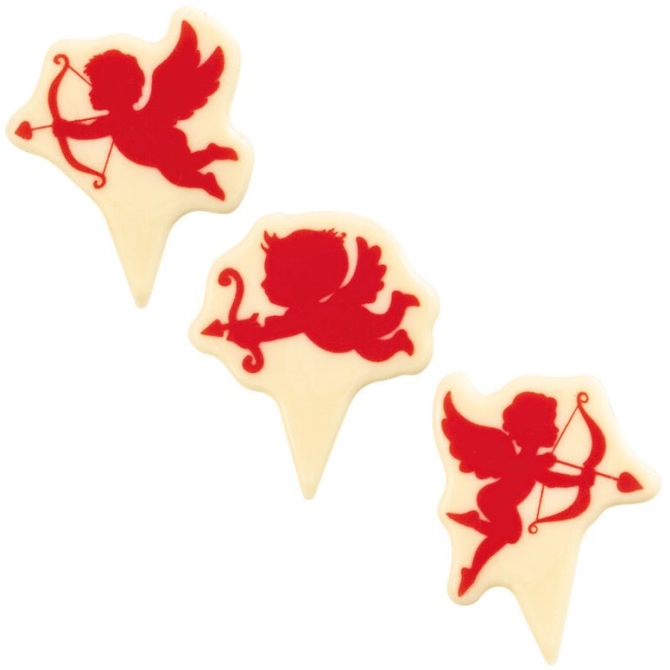 3 Stecchini decorativi Cupido 5, 8 cm - Cioccolato Bianco 