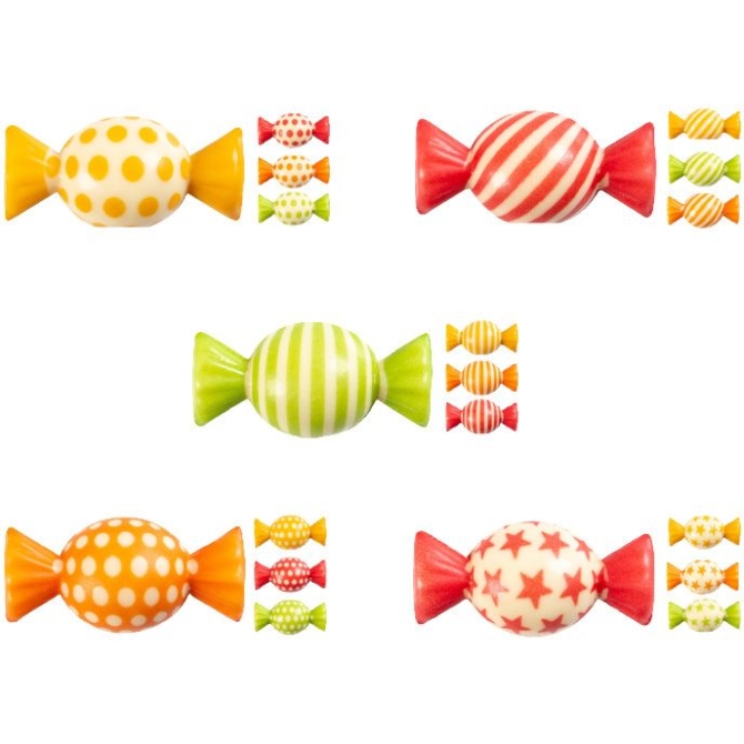 4 caramelle colorate 2D (4 cm) - Cioccolato bianco 