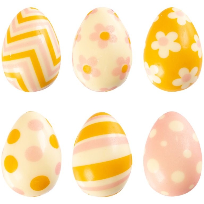 4 piccole uova 3D rosa / gialle (3, 8 cm) - Cioccolato bianco 