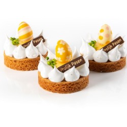 4 piccole uova 3D rosa / gialle (3, 8 cm) - Cioccolato bianco. n1