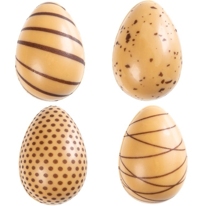 4 uova piccole con motivi 3D (3, 8 cm) - Cioccolato Caramello 